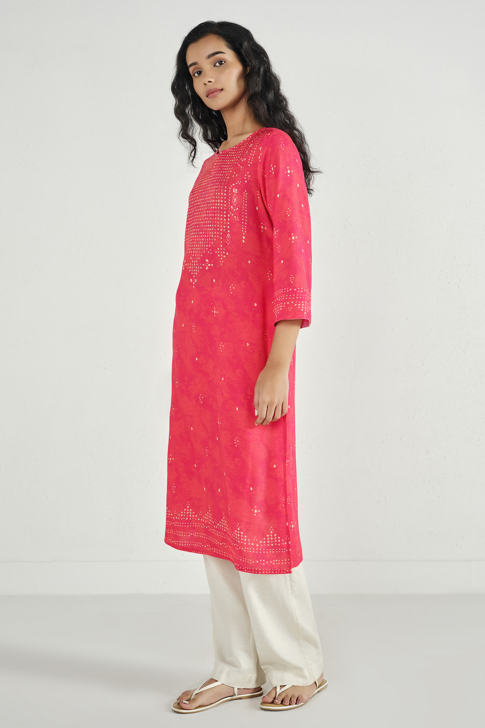Charming Coral Kurta, Red, image 2