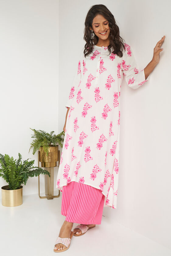 Pink Floral A-Line Kurta, Pink, image 2