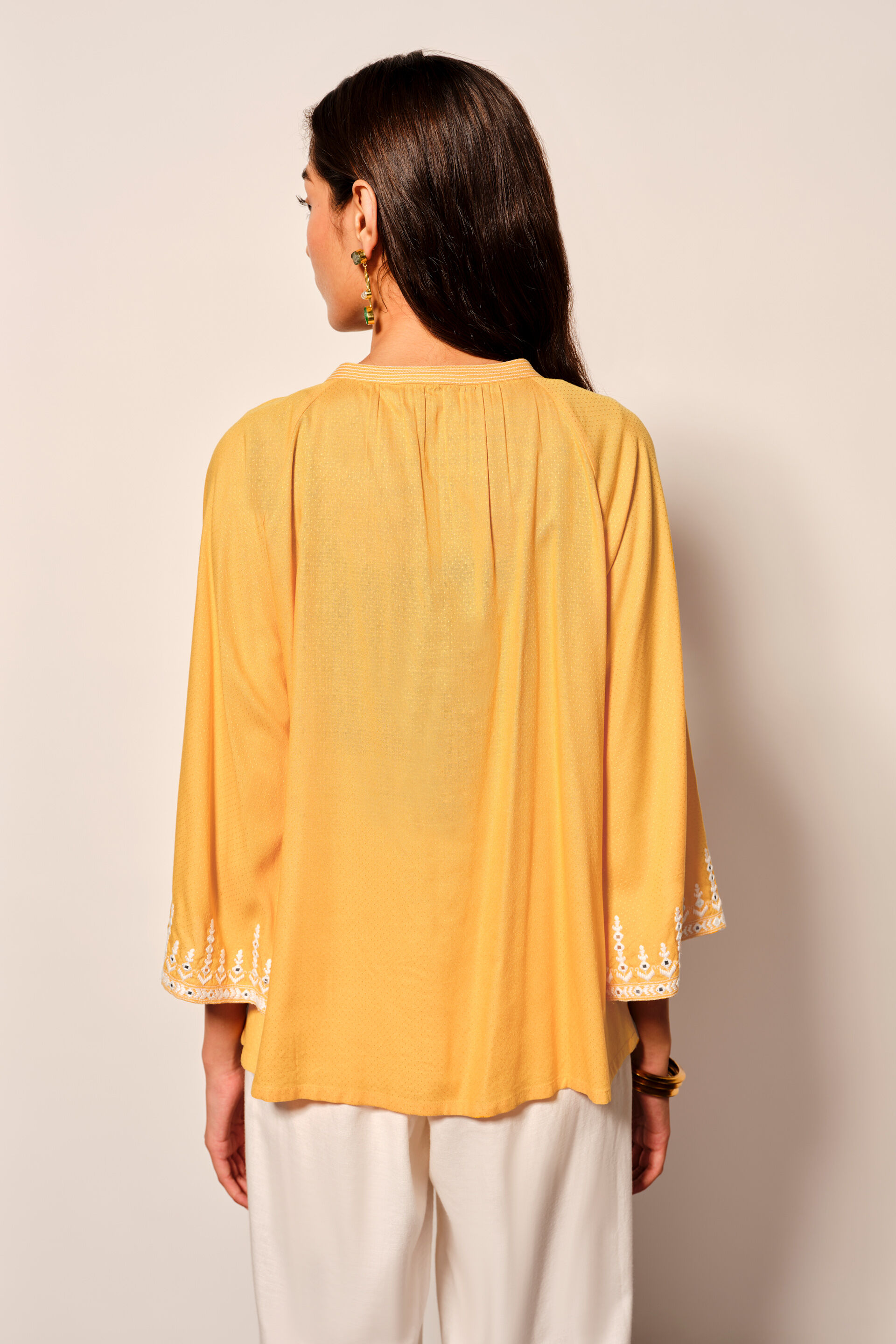 Mustard Viscose Front-Open Top, Yellow, image 3