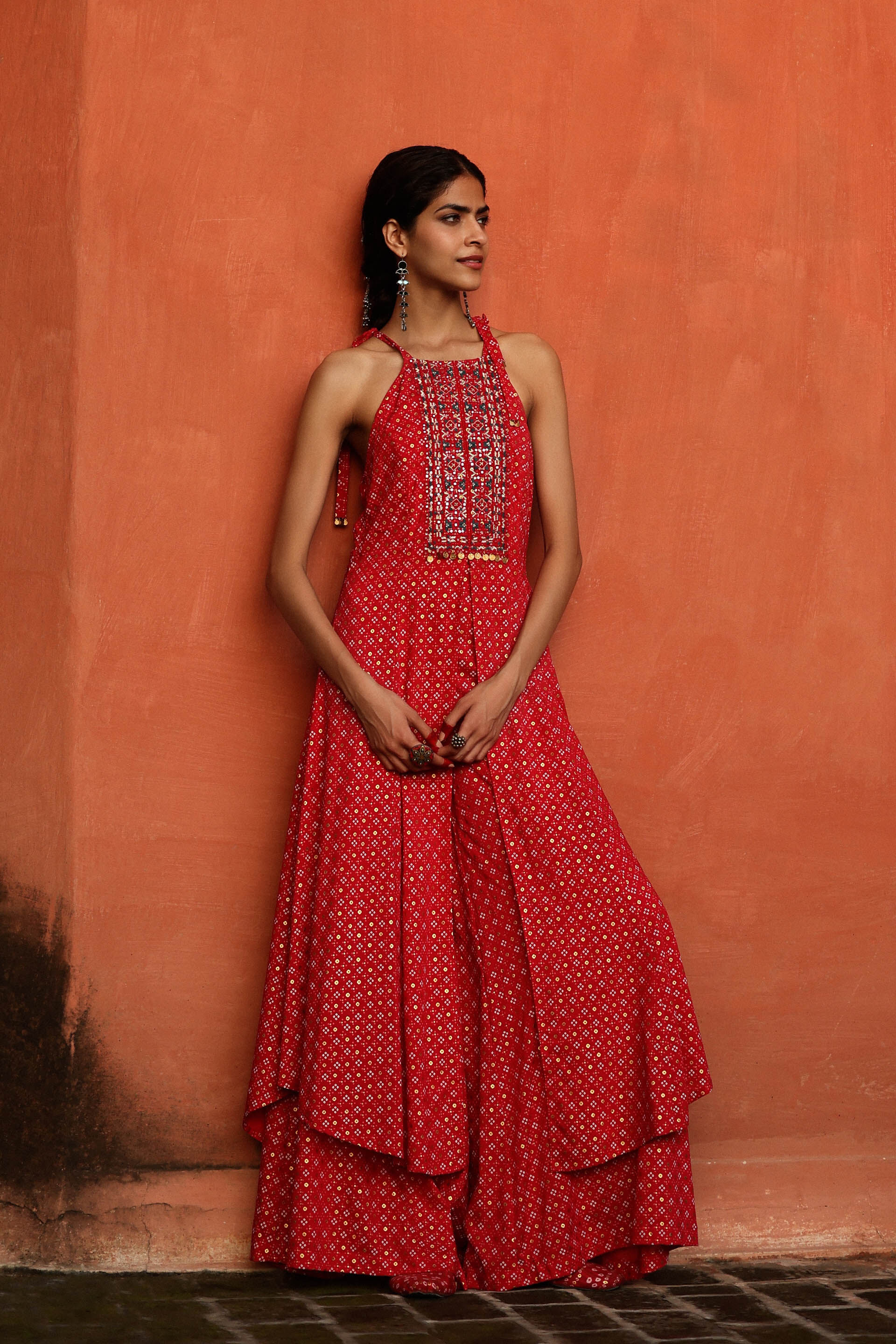 Afreen Kurta Set, Red, image 2