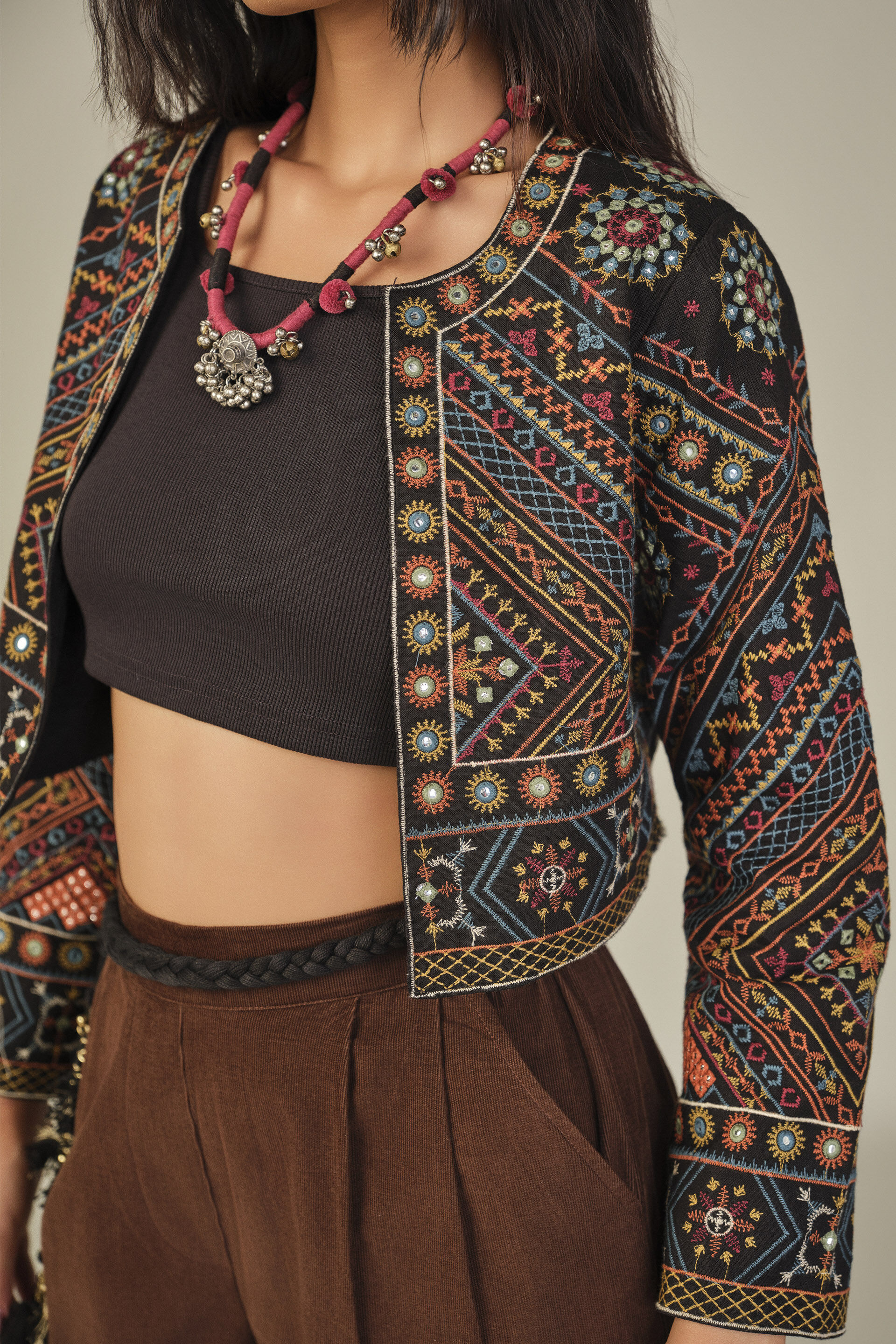 Embroidered Jacket in Black, Black, image 2