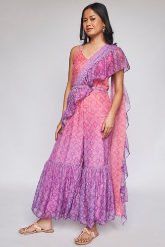 3 - Multi Color Geometric Fit and Flare Stitched Saree, image 3