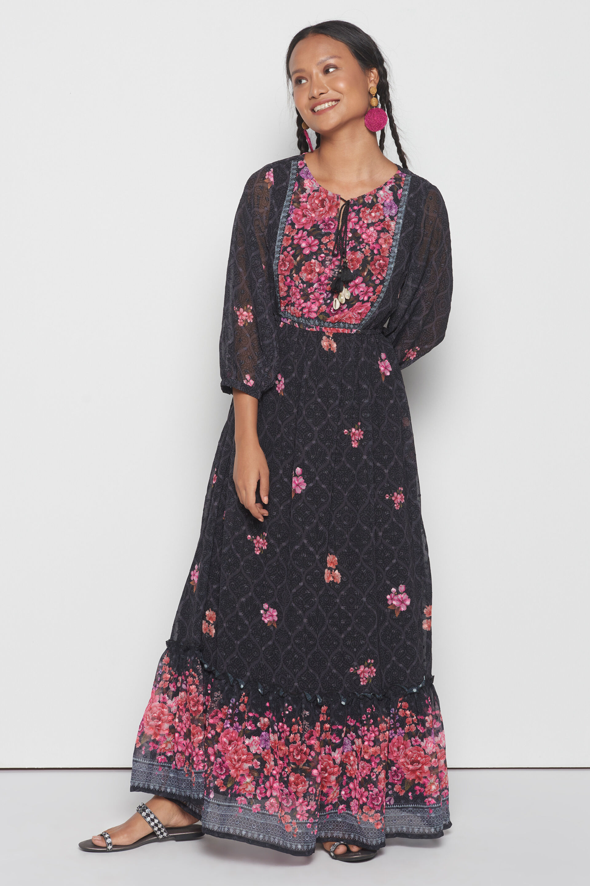Floral Classic Dress, Black, image 2