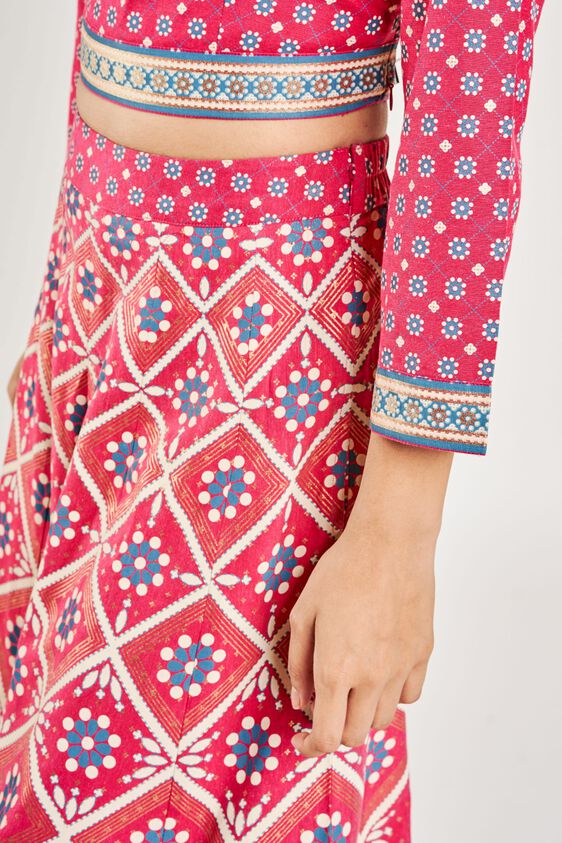 3 - Hot Pink Geometric Printed A-Line Skirt, image 3