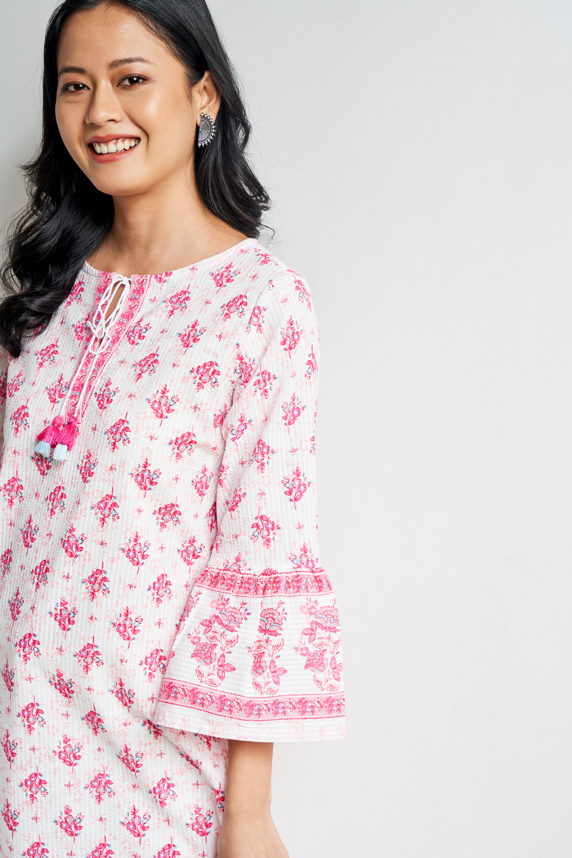 White Ethnic Motifs Straight Tunic, White, image 5