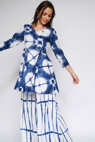 Indigo Tie & Dye Peplum Suit Set, Indigo, image 1