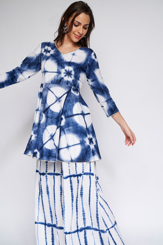 Indigo Tie & Dye Peplum Suit Set, Indigo, image 1