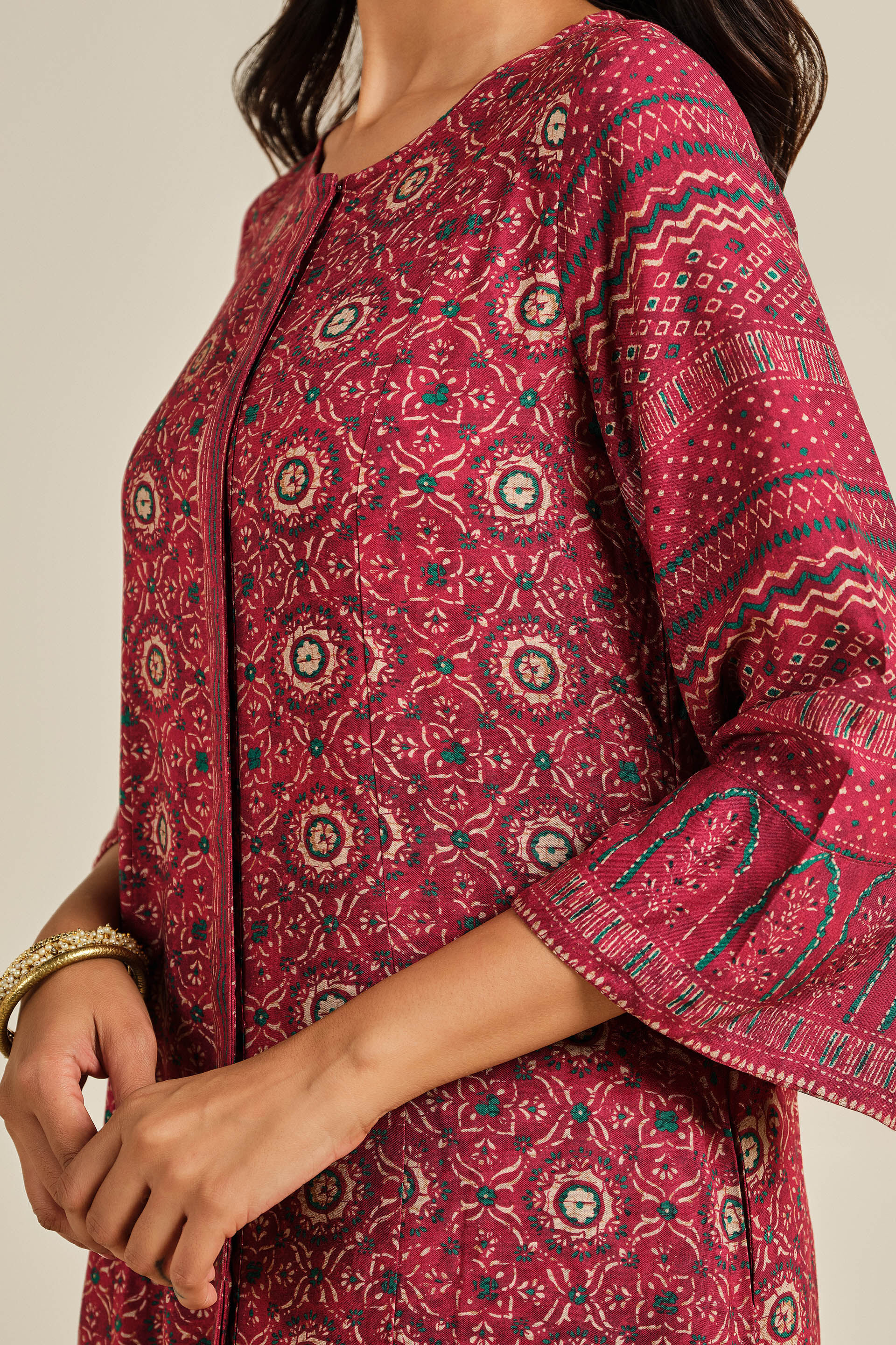 Berry Beat Kurta Set, Wine, image 4