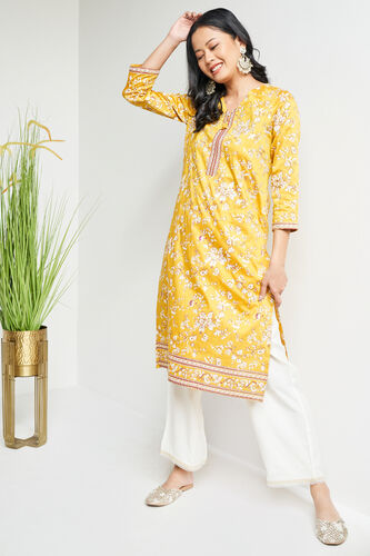 Floral Tie-Ups Straight Kurta, Mustard, image 5