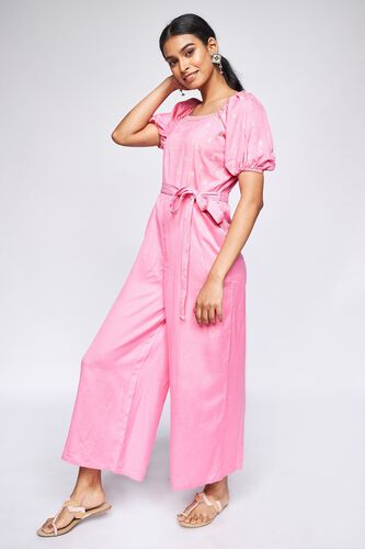 3 - Pink Solid Fit & Flare Jump Suit, image 3