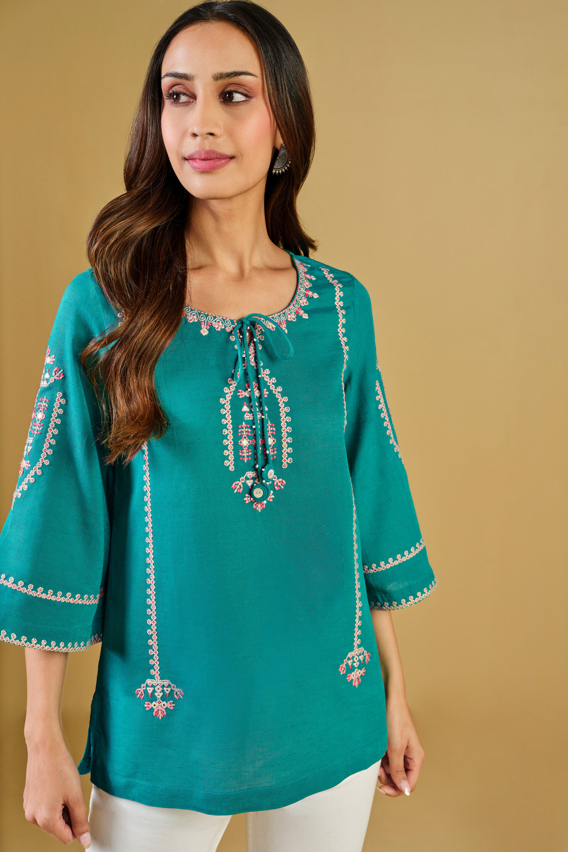 Aqua Viscose Linen Top, Aqua, image 4