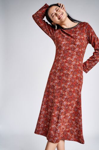 2 - Rust Floral Embroidered Fit and Flare Dress, image 2