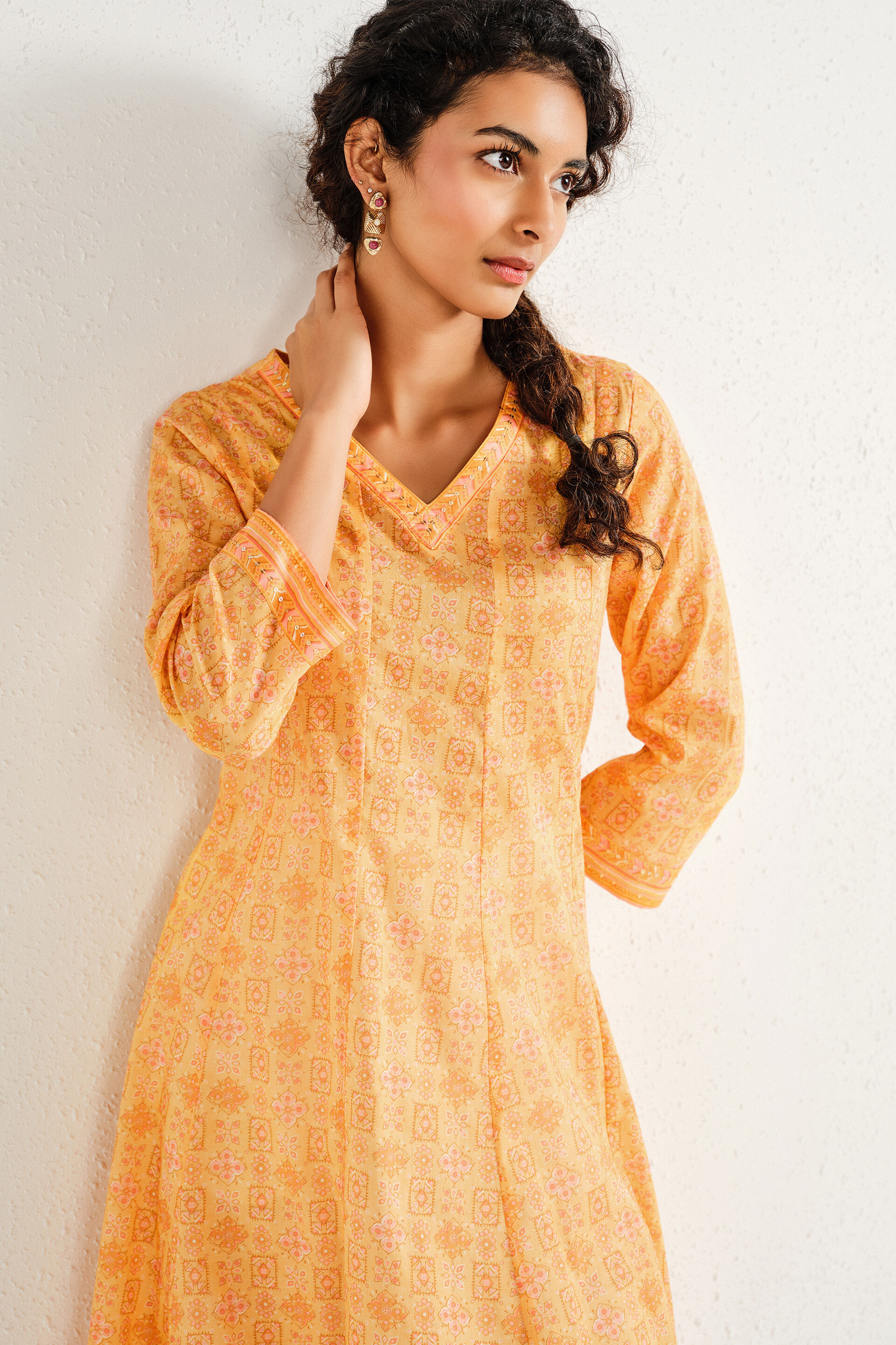 Asavari Yellow Cotton Kurta, Yellow, image 5