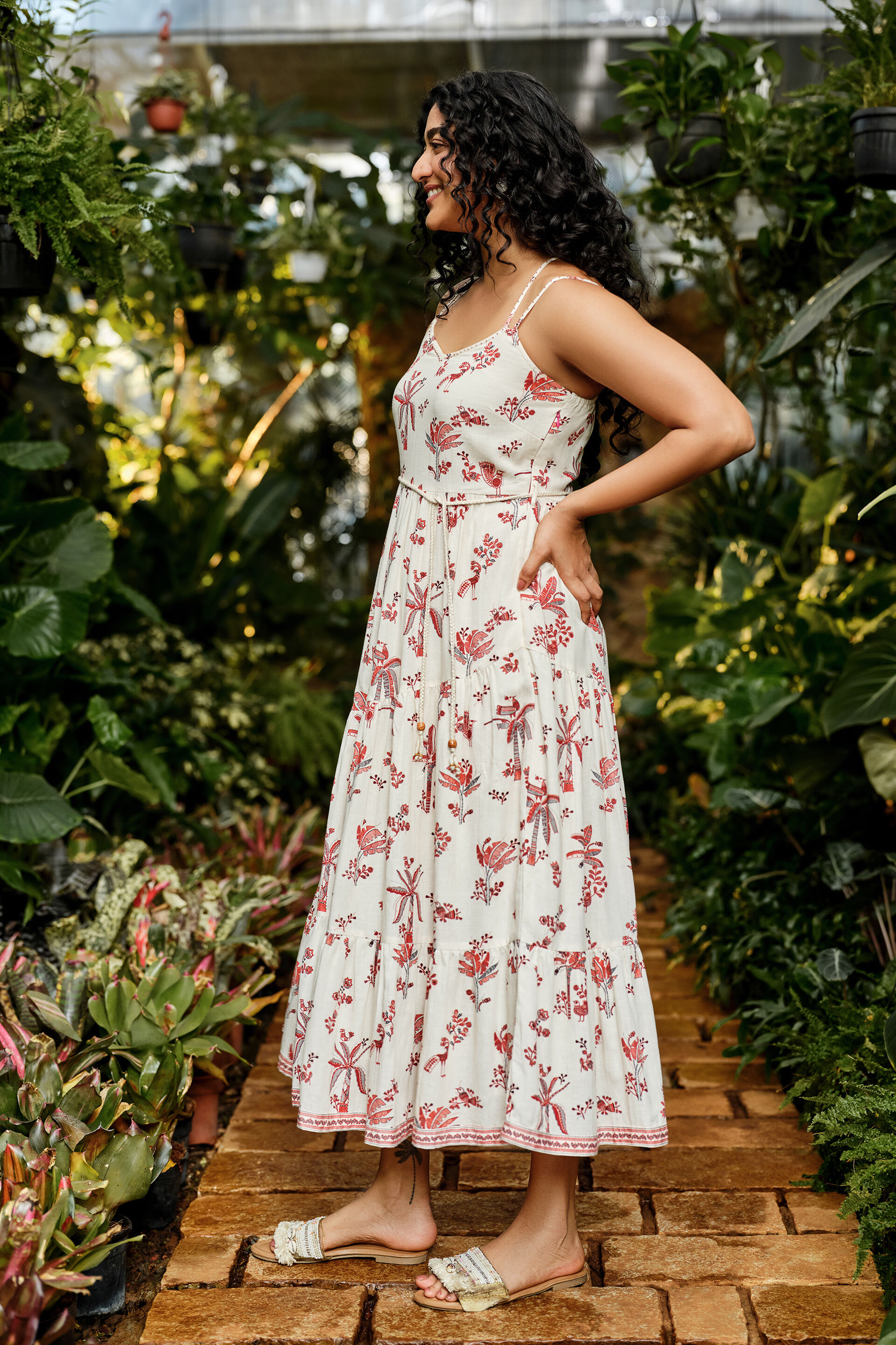 Flora Printed Midi Dress, Natural, image 4