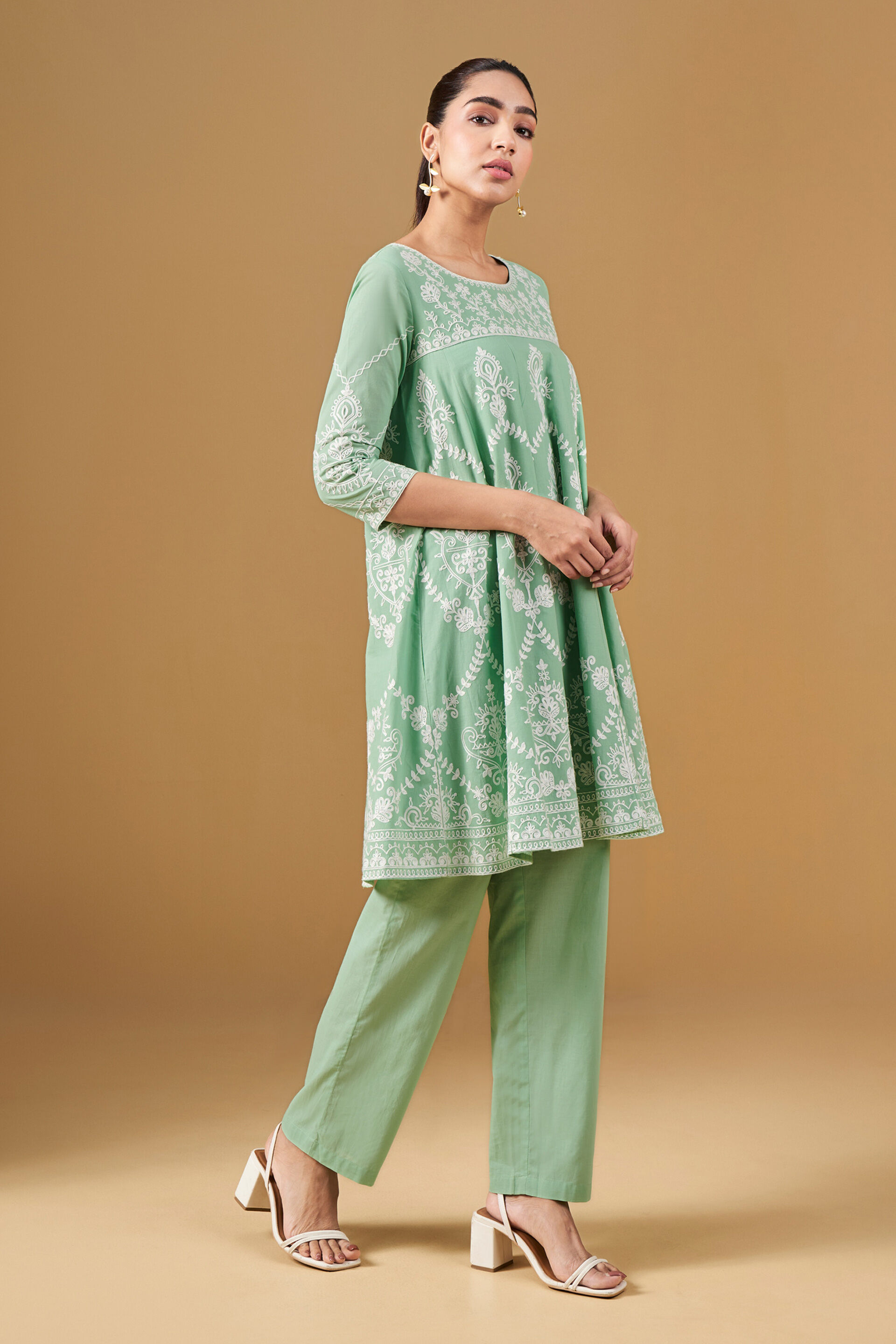 Aari Embroidery Mint Green Kurta Set, Mint, image 2