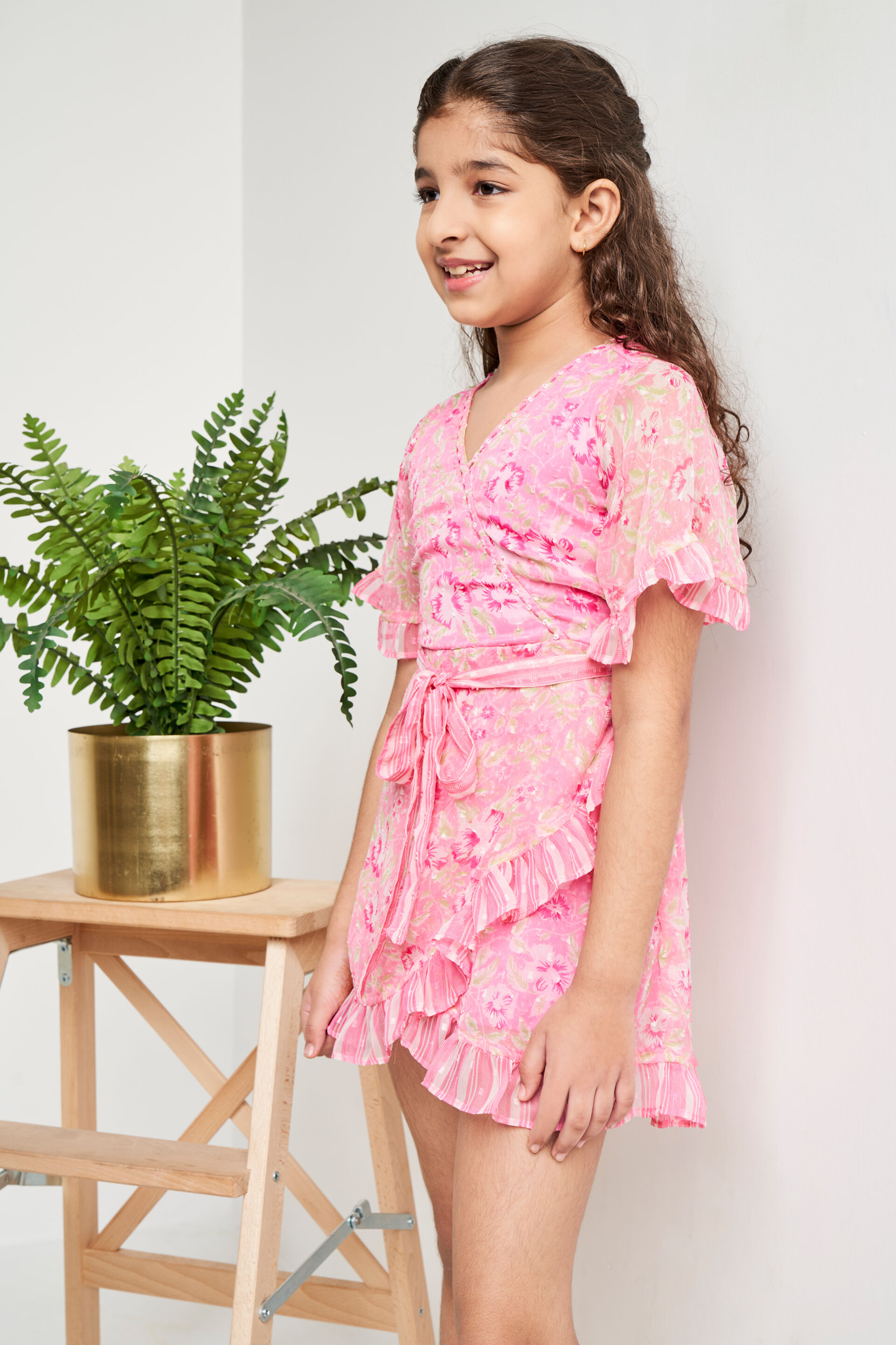 Pink Floral Flounce Dress, Pink, image 3