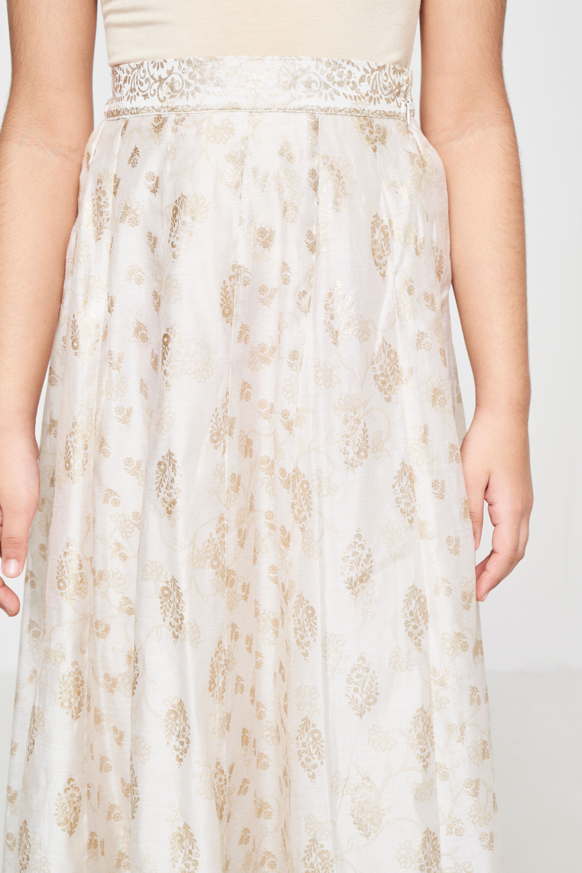 Off White Floral Flared Skirt, Off White, image 5