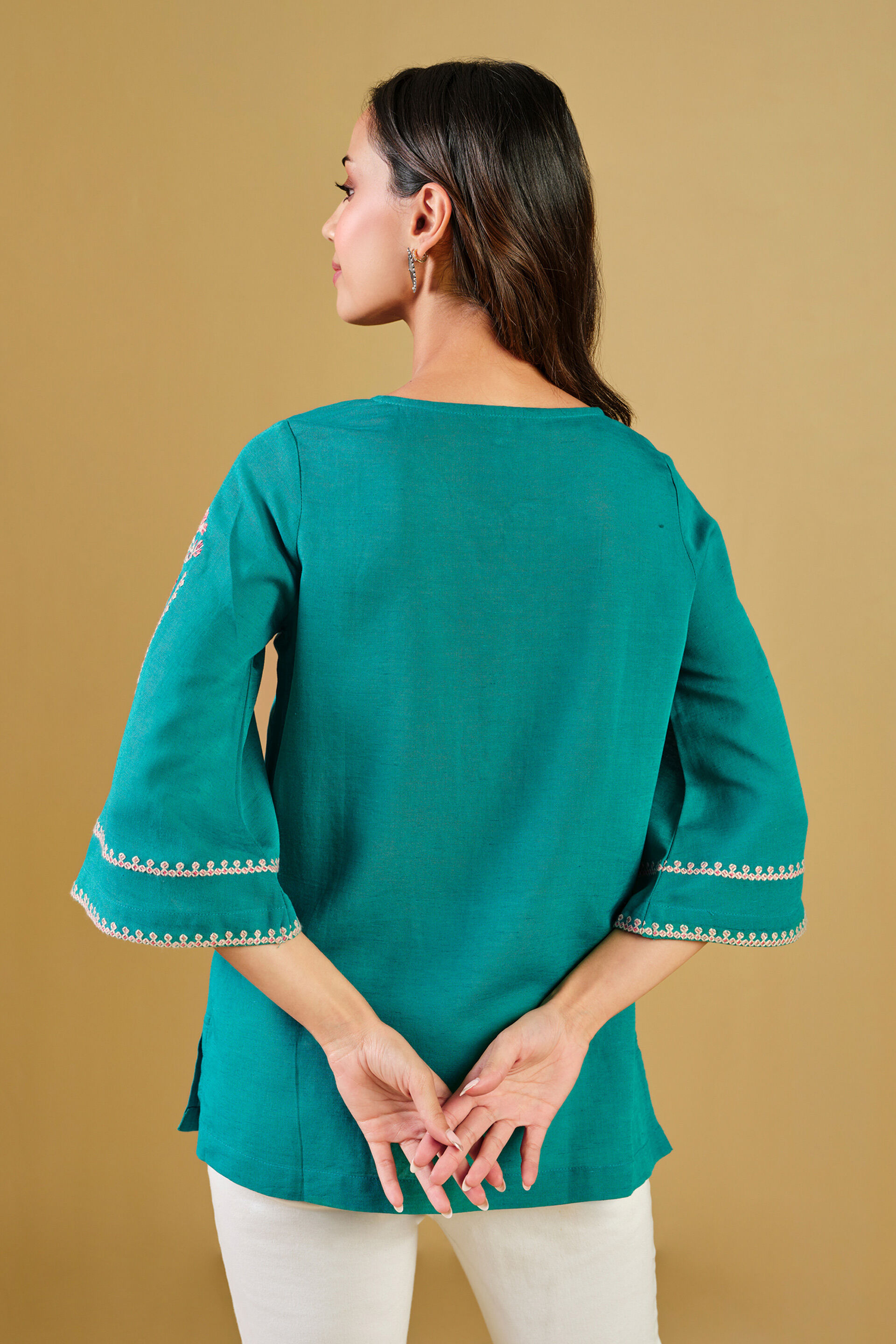 Aqua Viscose Linen Top, Aqua, image 6