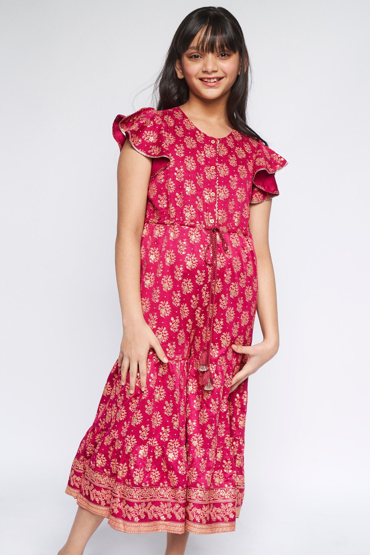 Maroon Gathers or Pleats Ethnic Motifs Jump Suit, Maroon, image 2