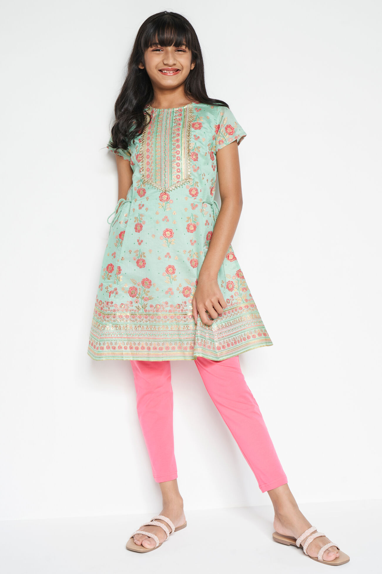 Sage Green Foil Printed Kurta Set, Sage Green, image 2