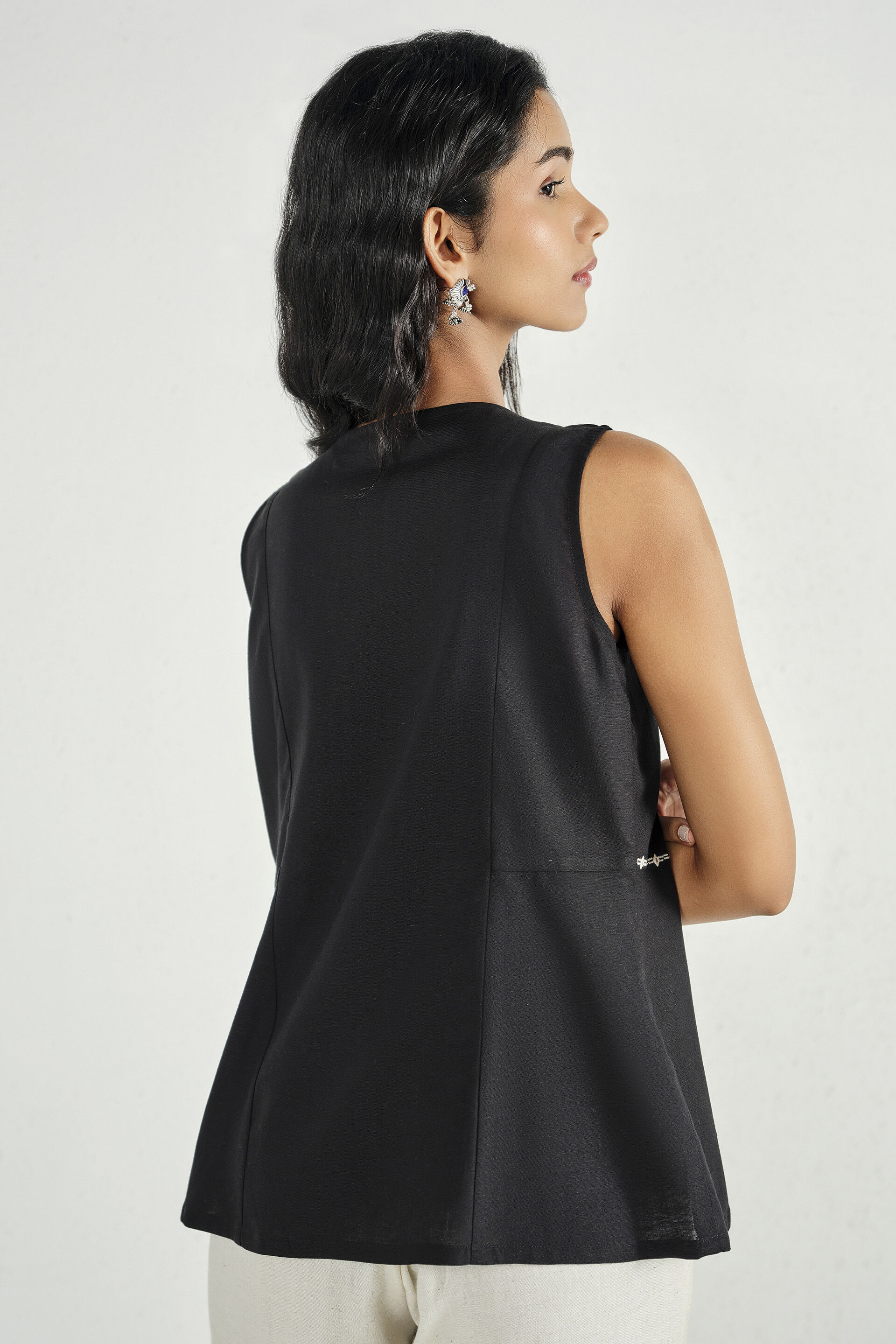 Swara Embroidered Black Top, Black, image 5