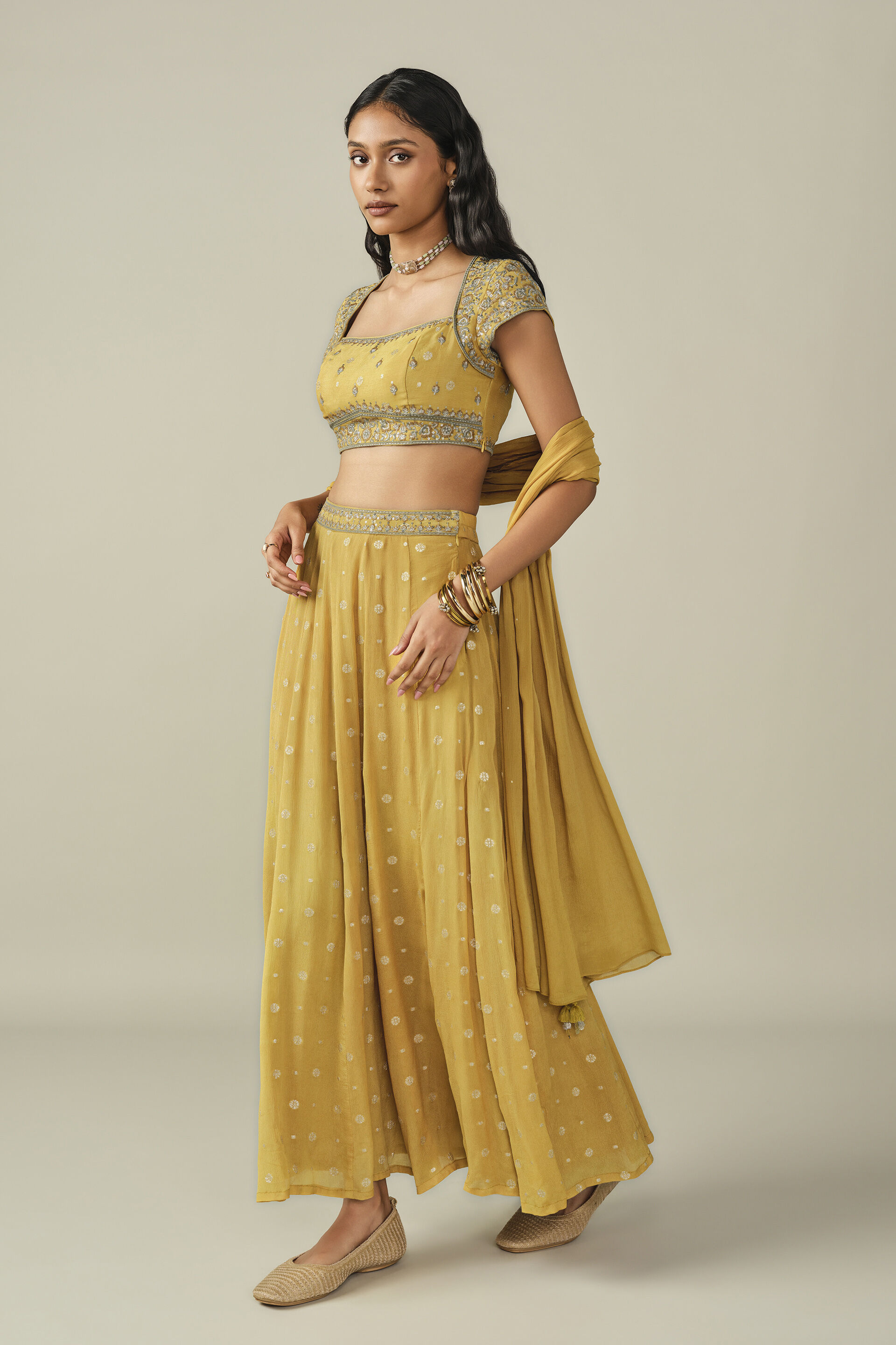 Embroidered Skirt Set in Yellow, Yellow, image 4