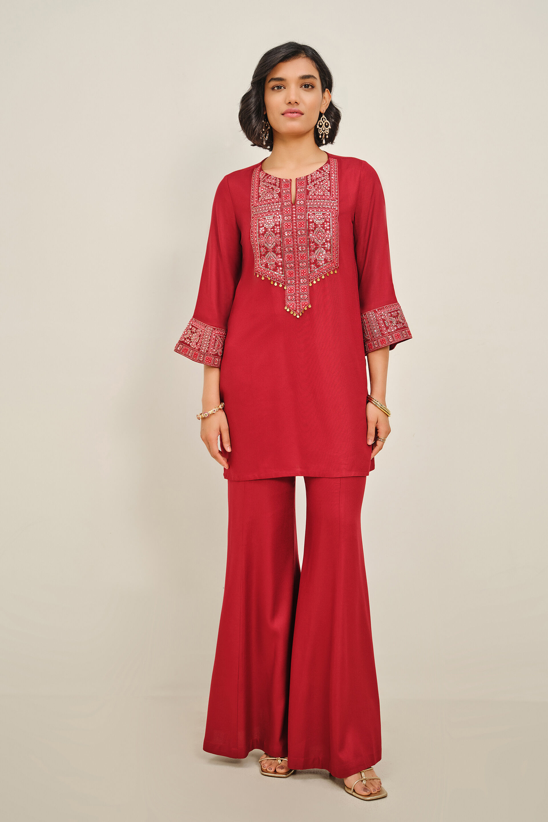 Maroon Shamiyana Embroidered Kurta Set, Maroon, image 2