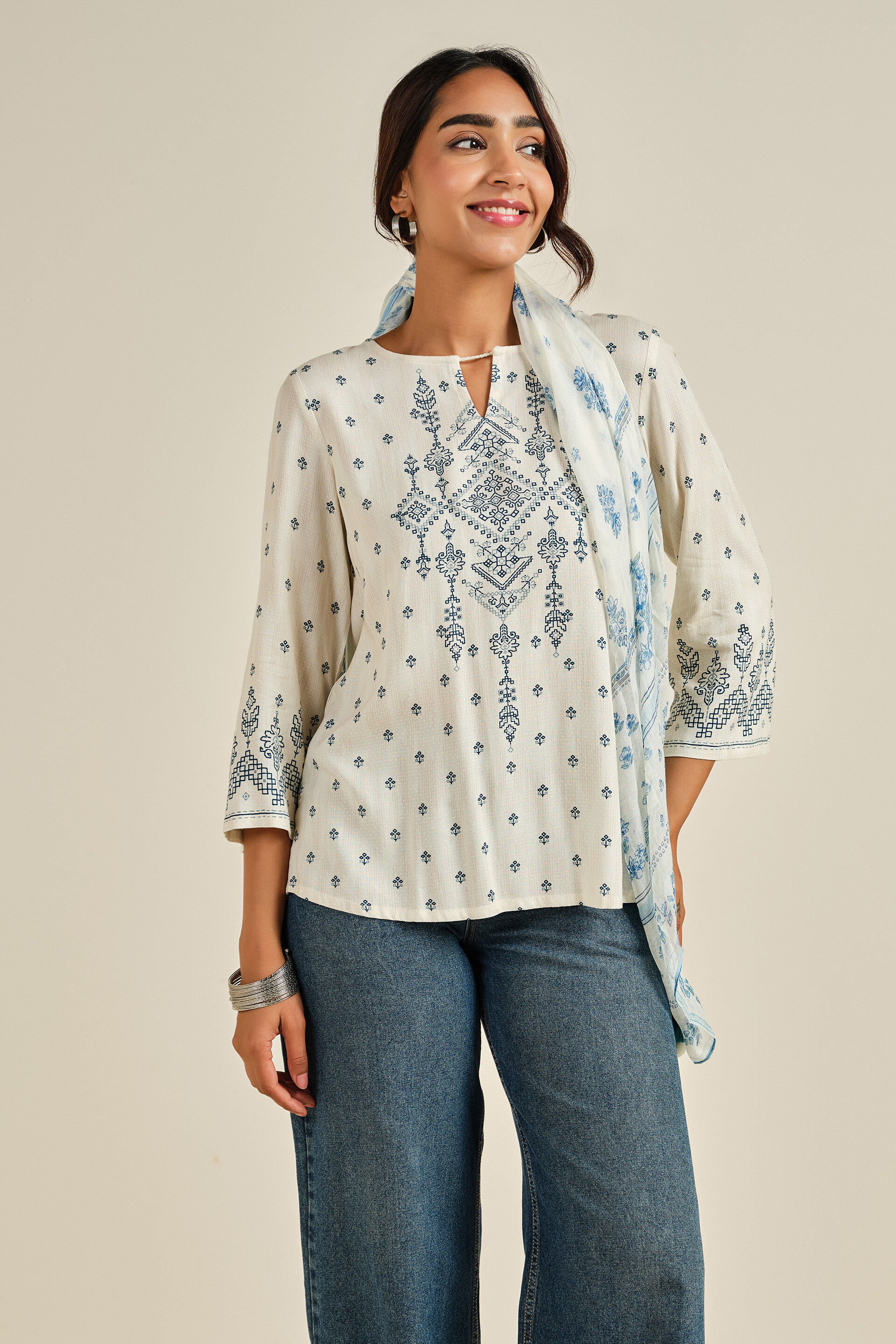 Rimjhim White Top, Off White, image 5