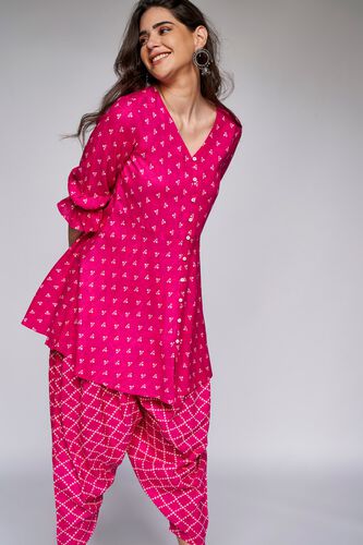 3 - Dark Pink Ethnic Motifs Peplum Suit Set, image 3