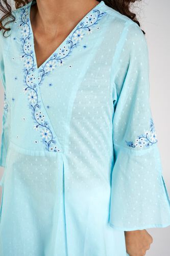 8 - Light Blue Self Design Embroidered A-Line Dress, image 8
