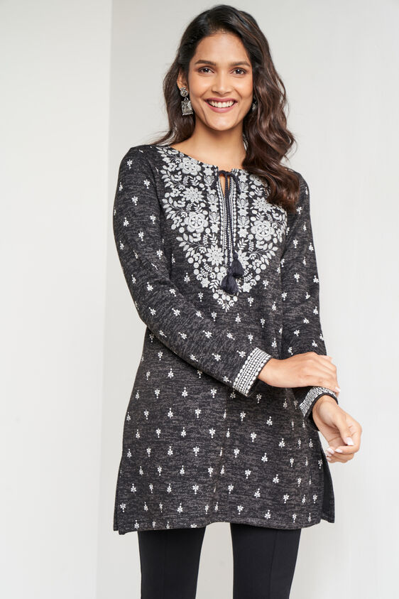 Ethnic Motifs Straight Slip-On Tunic, Black, image 4