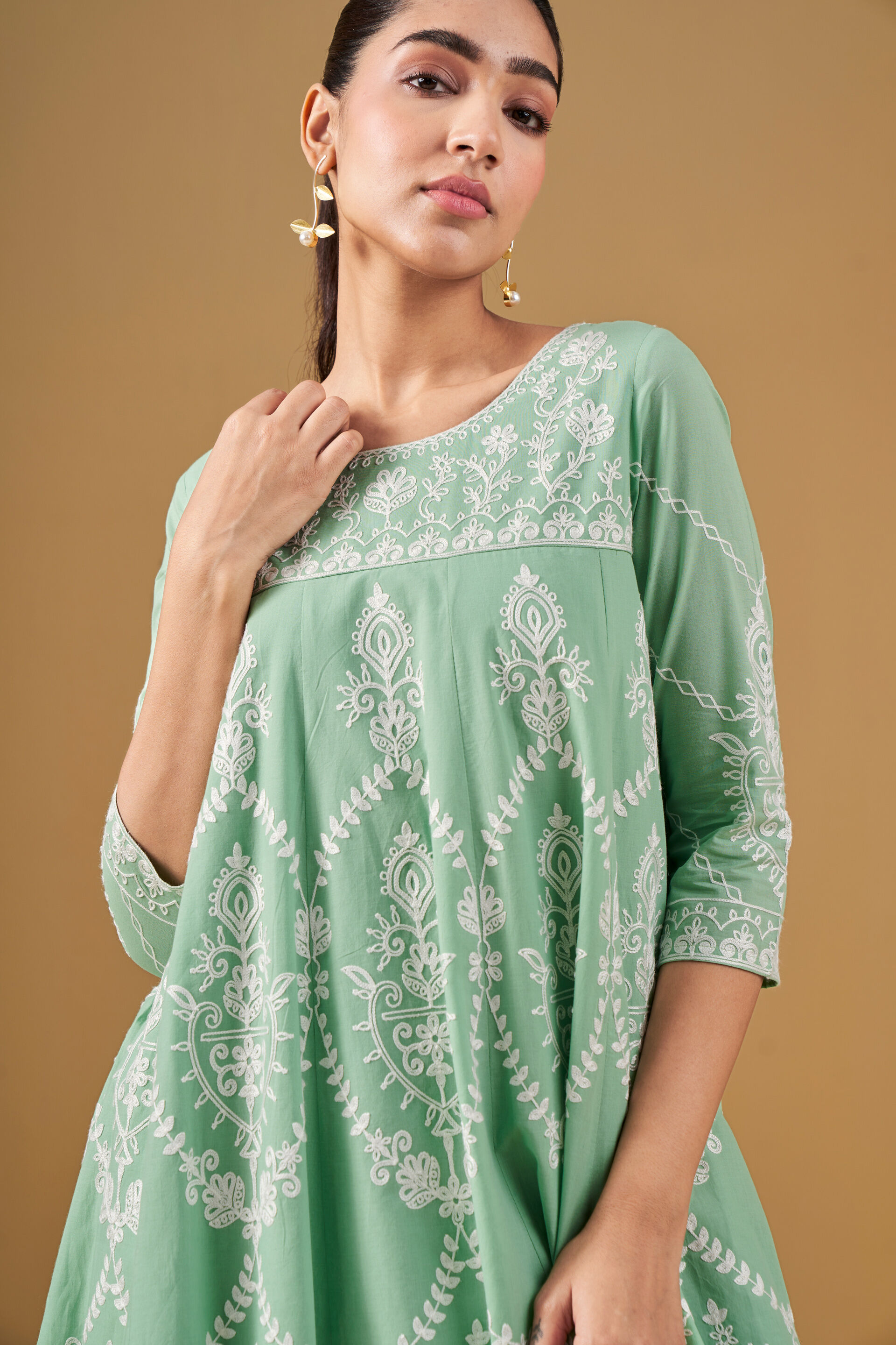 Aari Embroidery Mint Green Kurta Set, Mint, image 5