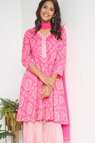 Coral Ethnic Motifs Fit & Flare Suit Set, Coral, image 3