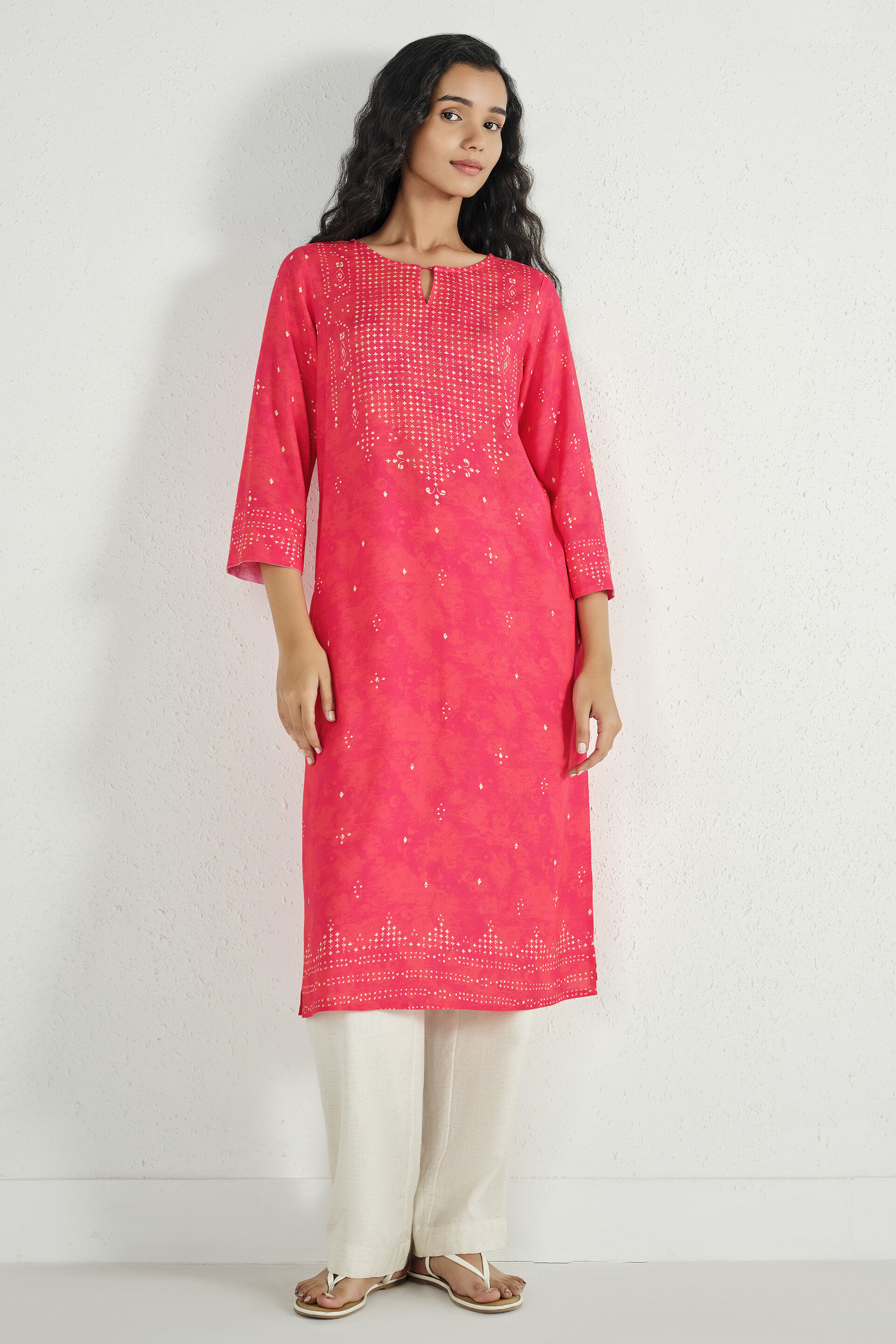 Charming Coral Kurta, Red, image 3