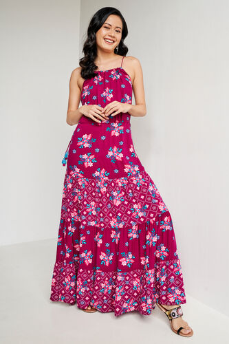 Wine Floral Flared Gown, Wine, image 4