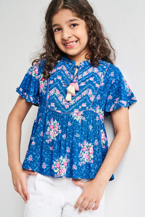 Blue Floral Casual Top, Blue, image 2