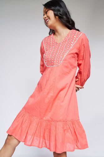 4 - Coral Solid Trapese Dress, image 4
