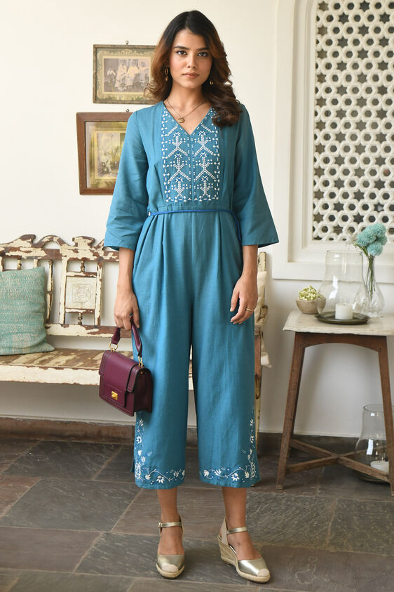 1 - Teal Solid Straight Jump Suit, image 1