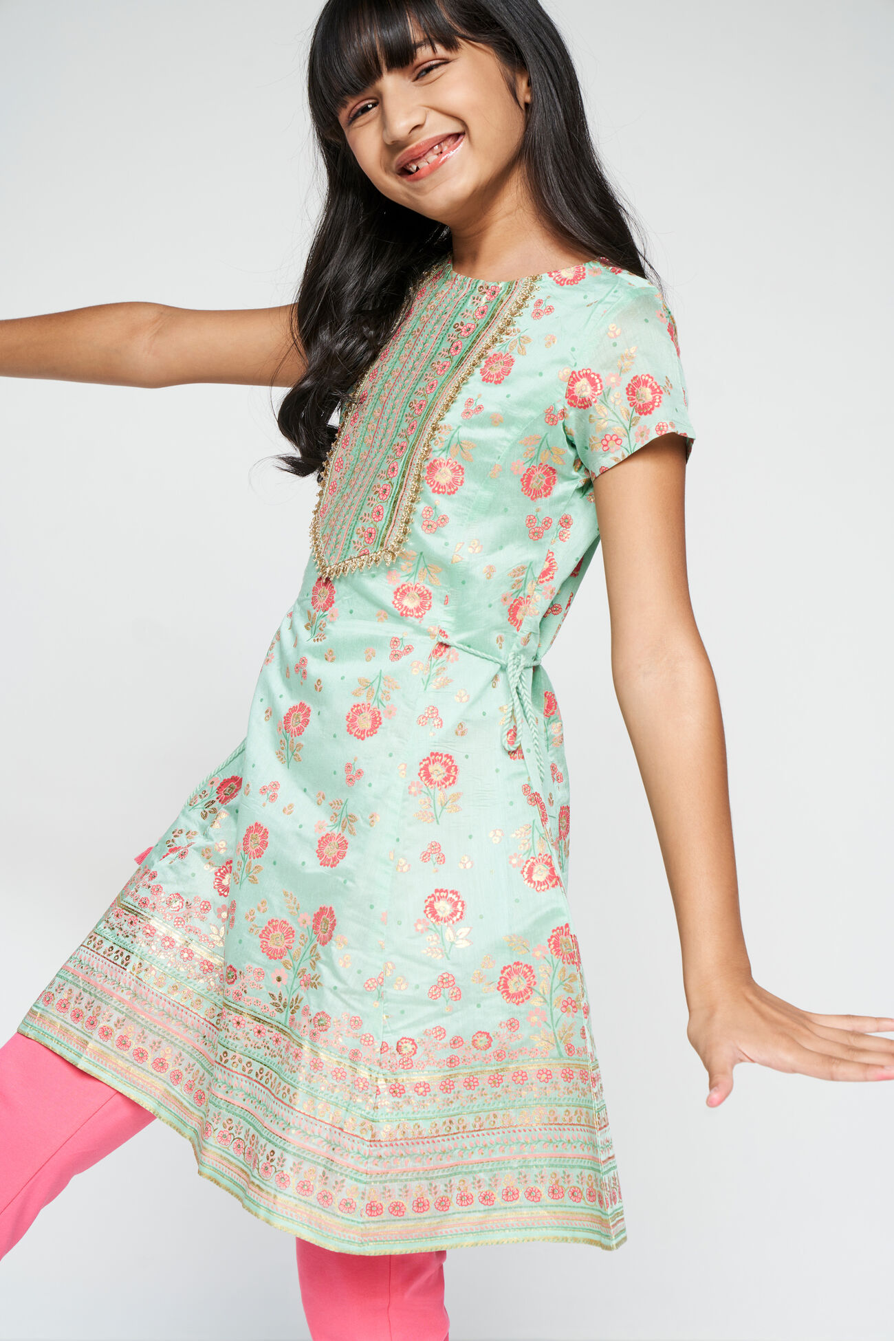 Sage Green Foil Printed Kurta Set, Sage Green, image 1