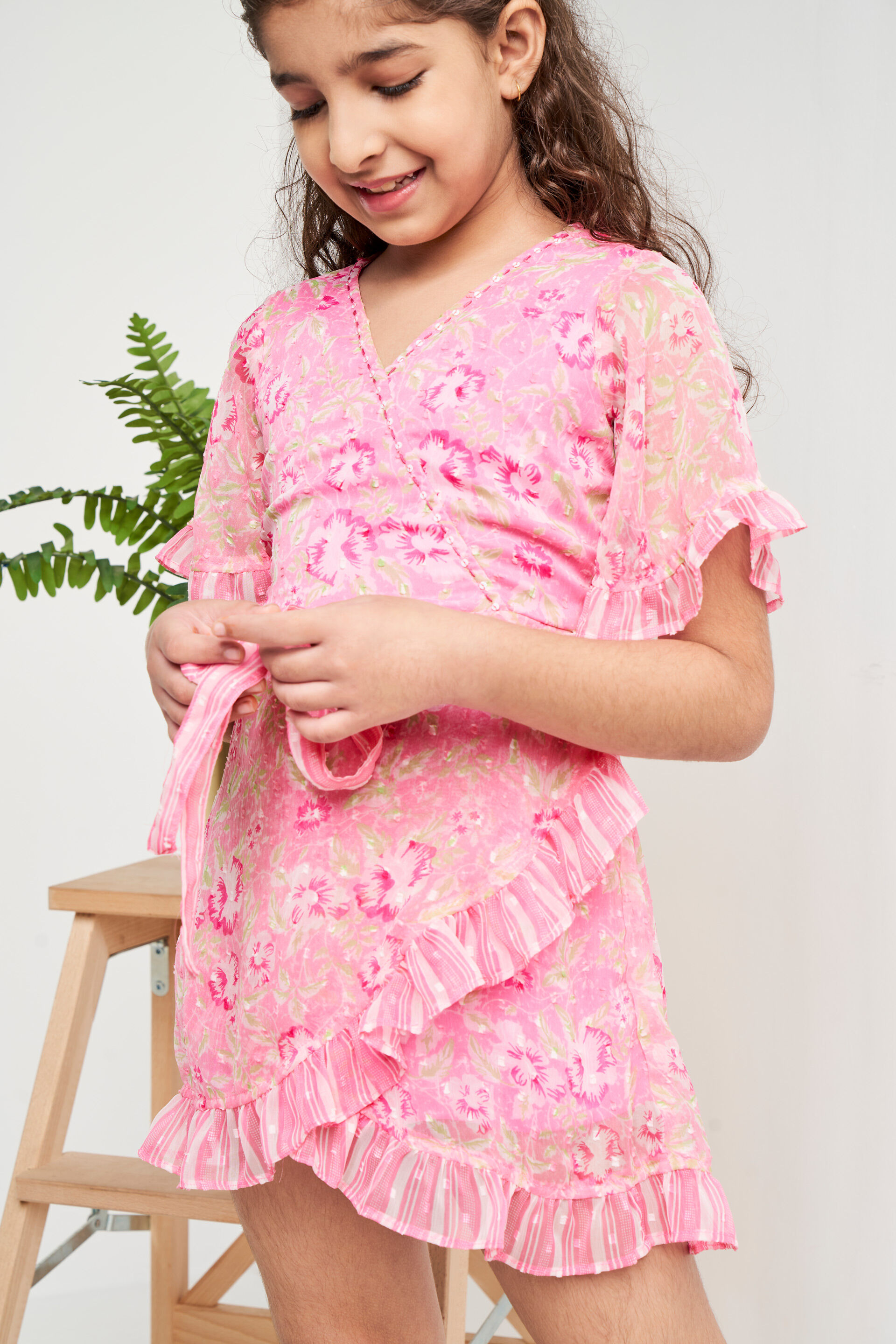 Pink Floral Flounce Dress, Pink, image 4