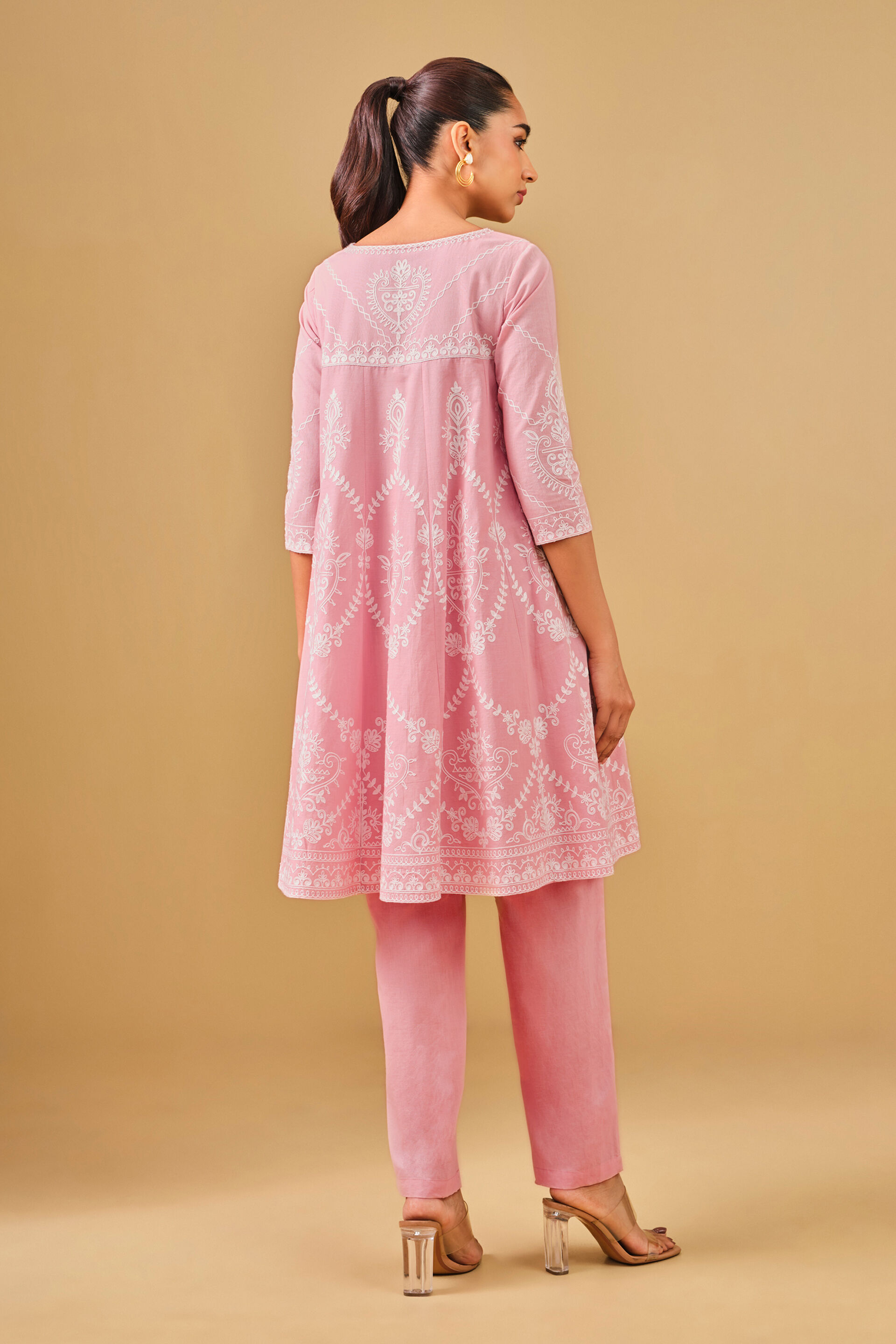 Pink Embroidered Cotton Kurta Set, Pink, image 7