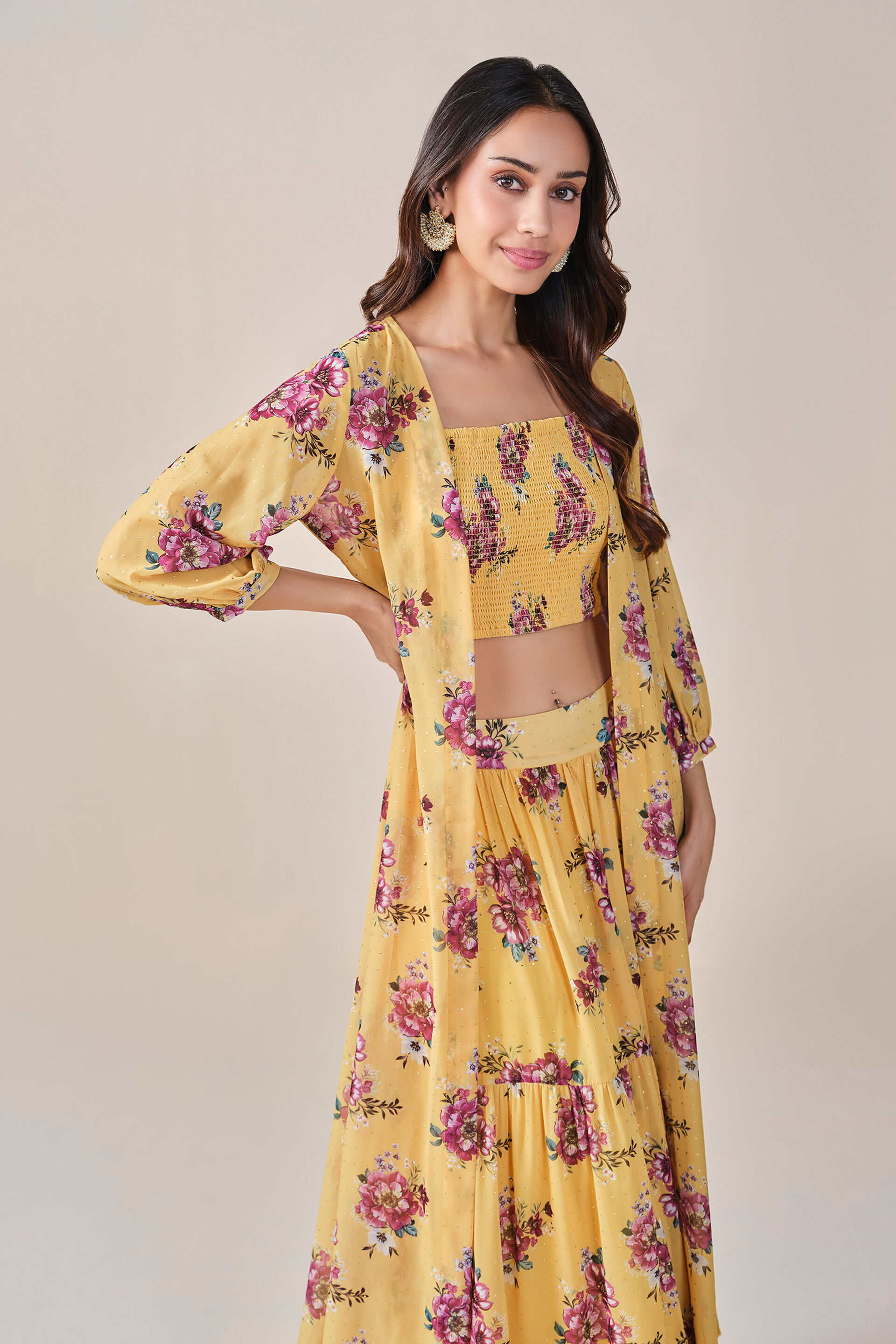 Yellow Floral Print Coord Set, Yellow, image 5