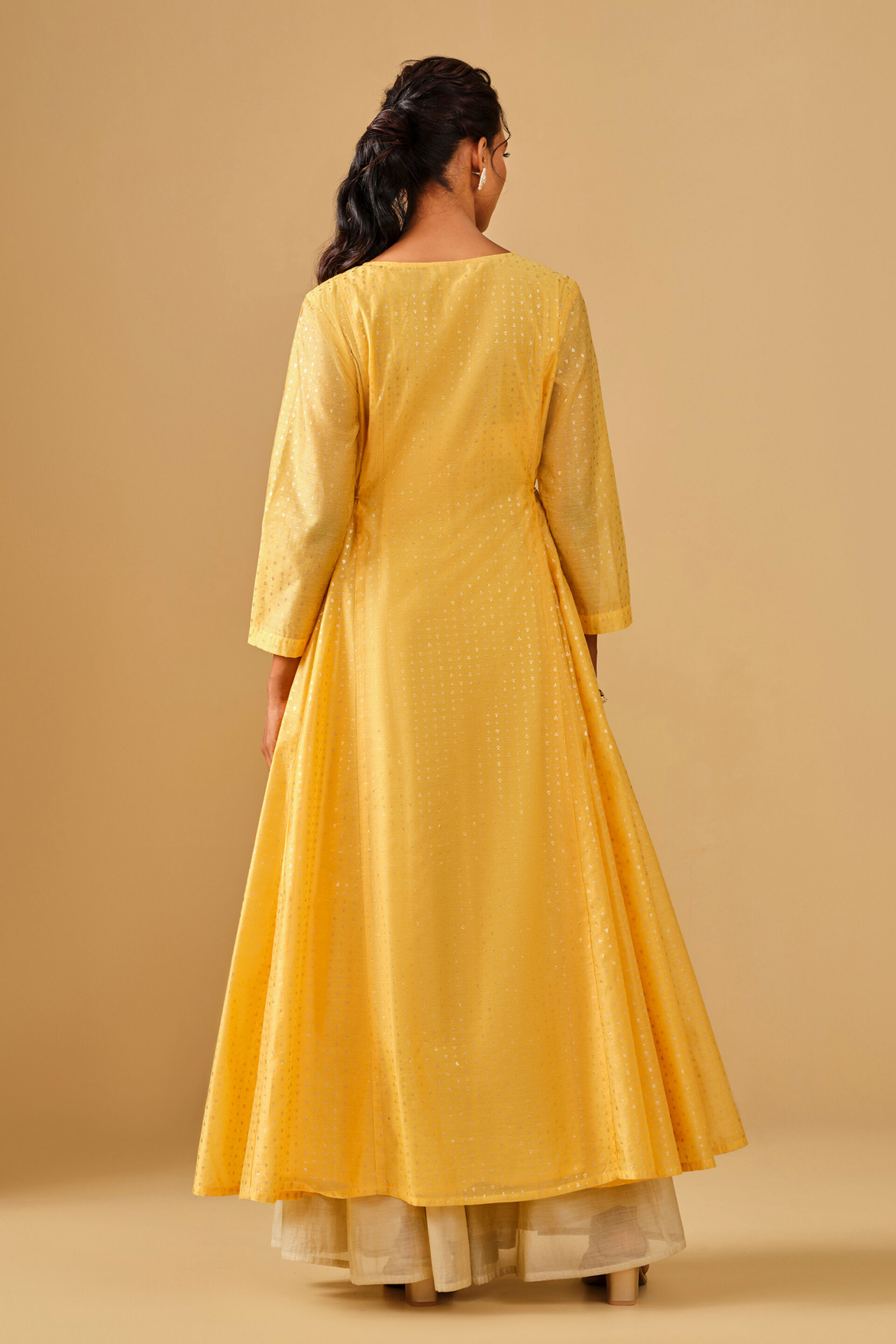 Festive Yellow Fit and Flare Kurta, Yellow, image 4