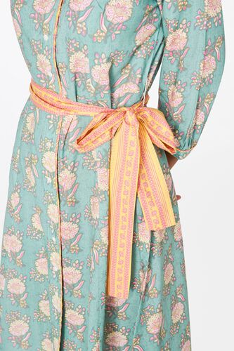5 - Sage Green Floral Belt V-Neck Fit and Flare Dress, image 5