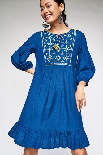 5 - Midnight Blue Embroidered Fit and Flare Dress, image 5