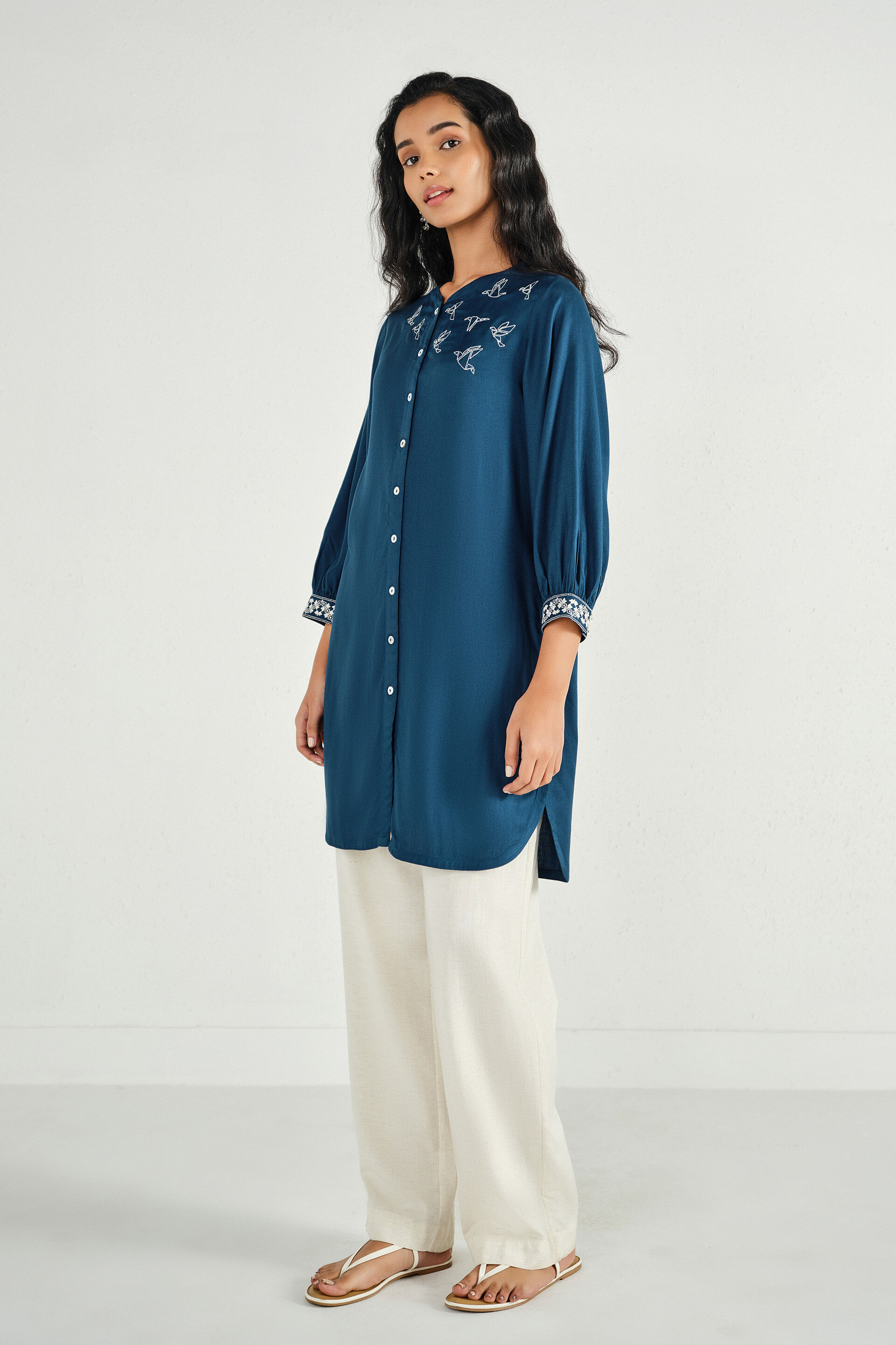 Sanchi Indigo Embroidered Tunic, Indigo, image 3