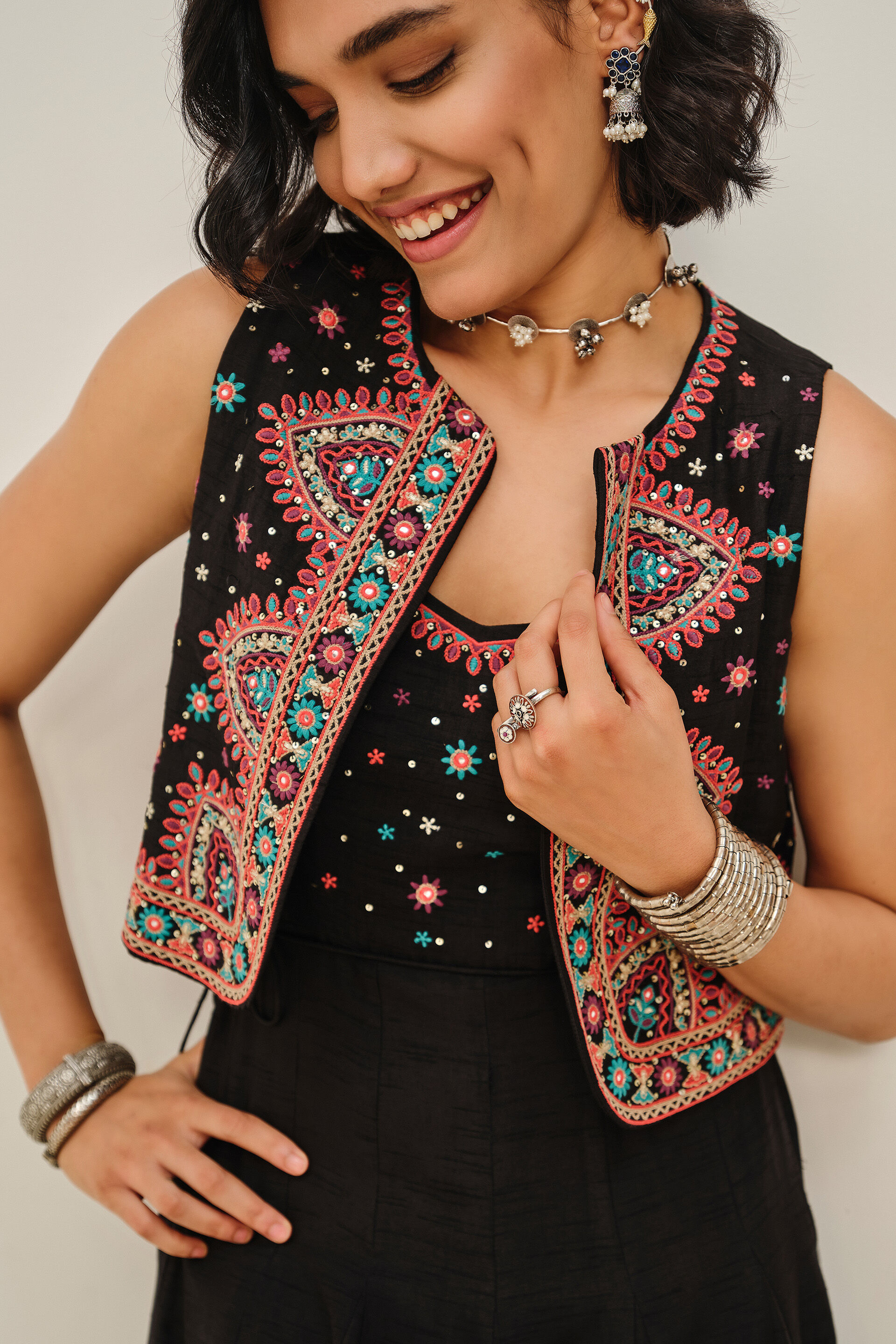 Chandni Raat Embroidered Maxi Dress, Black, image 5