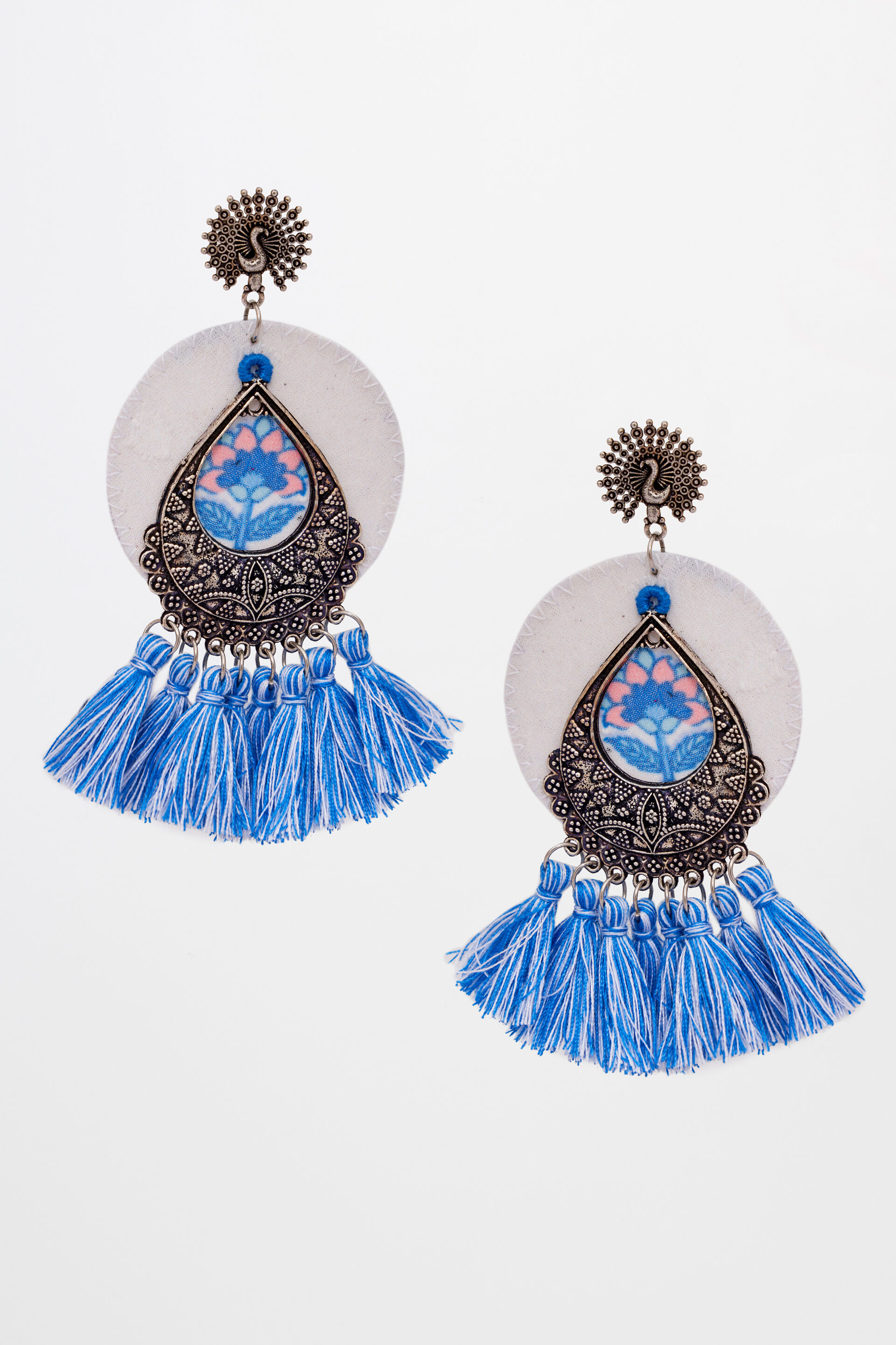 Buy White Alloy Fabric And Thread Earring Online at Global Desi