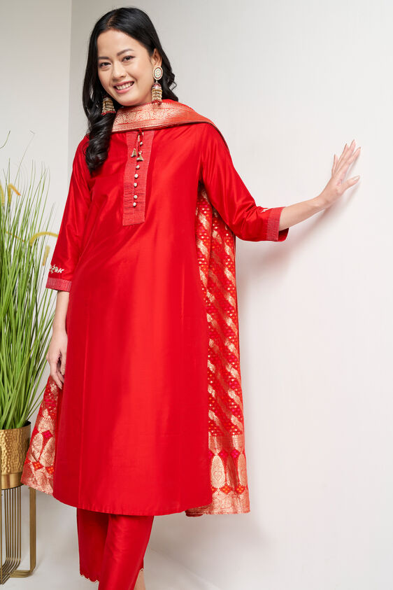 Red Ethnic Motifs Straight Suit, Red, image 6