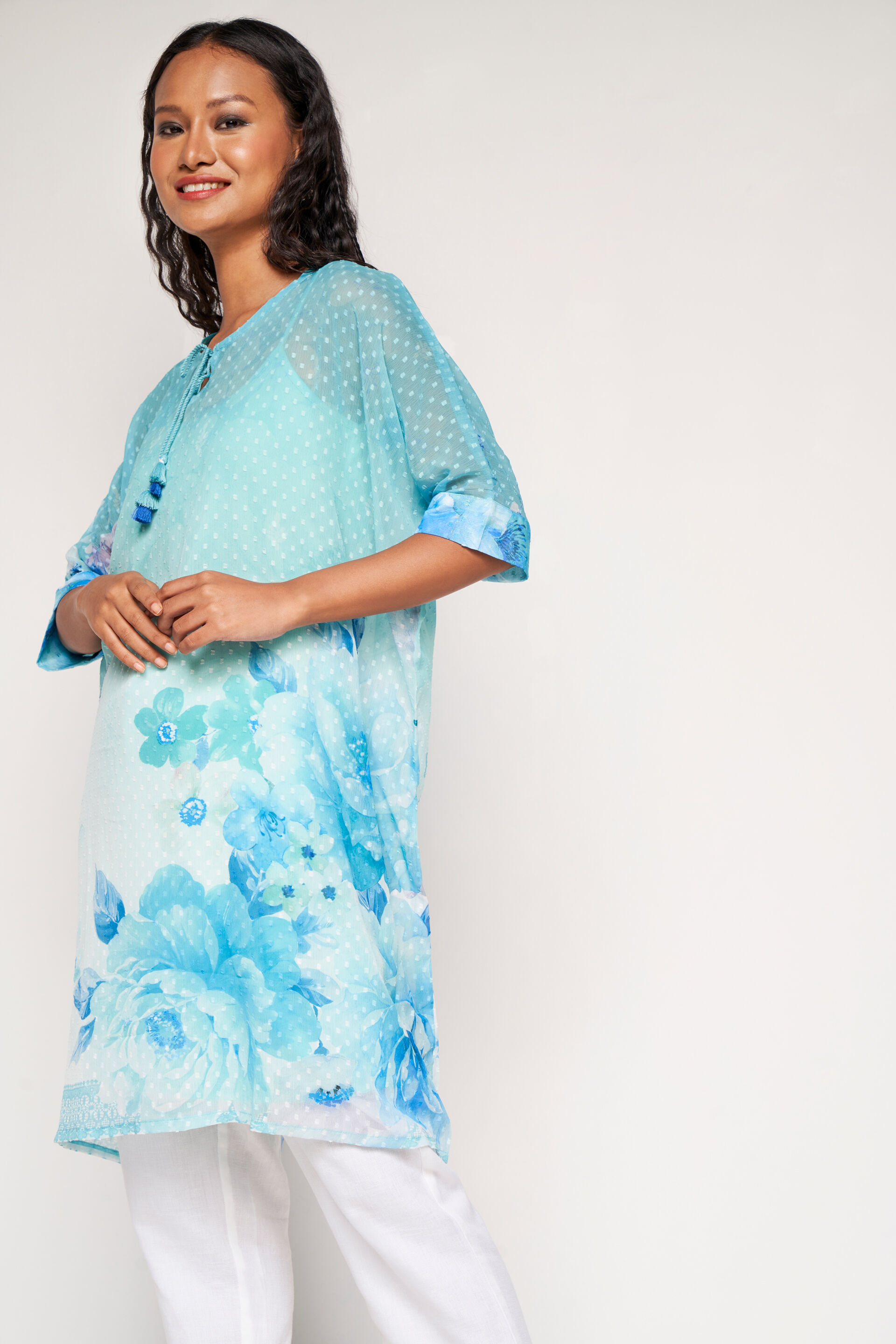 Summer Days Floral Kaftan, Aqua, image 4